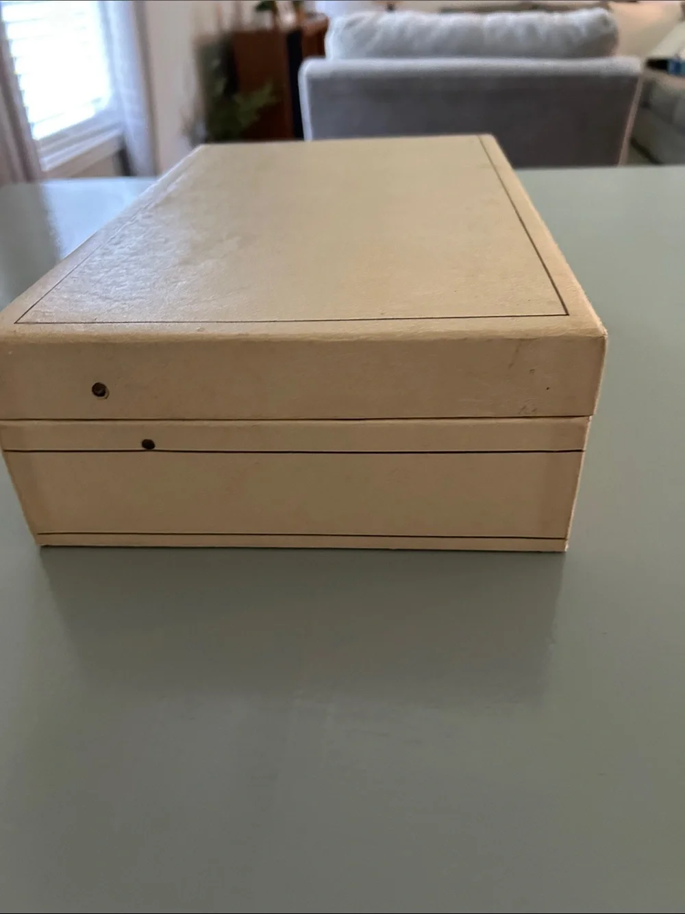 Vintage Cream Jewelry Box with Red Felt interior Vintage jewelry included